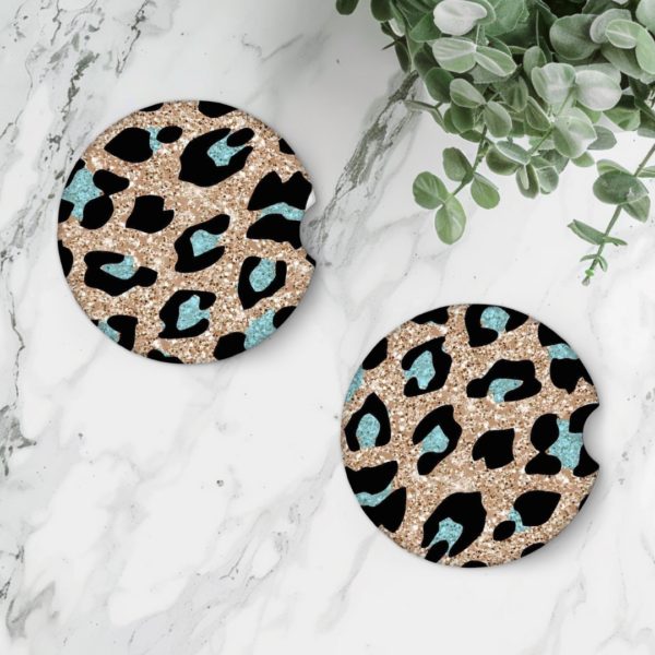 Car Coaster Set - Leopard Print Teal